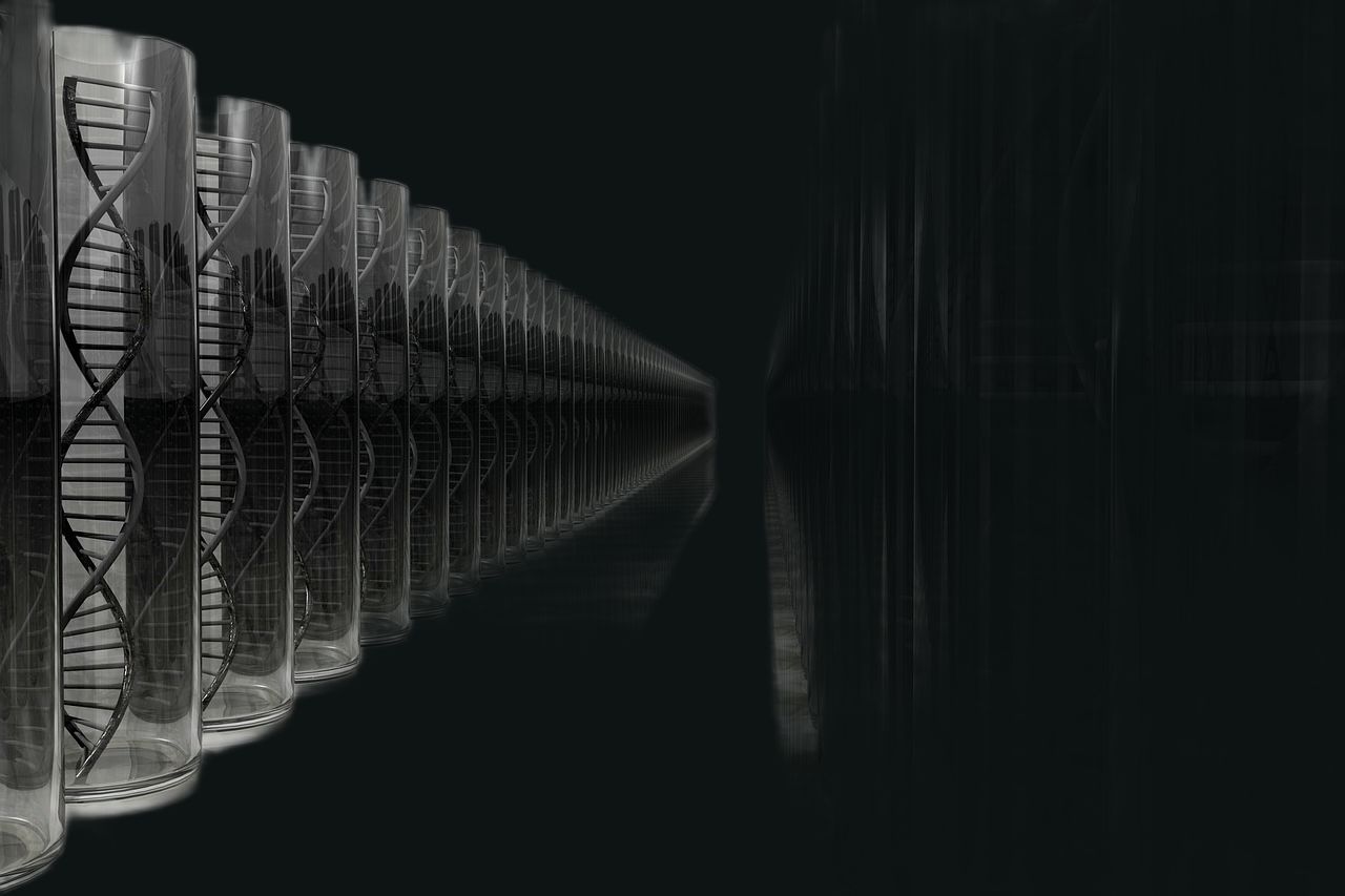 Hélices de ADN dentro de cápsulas de vidrio alineadas en perspectiva infinita: el ADN digital de cada marca que BPMA 4x2 analiza y decodifica.